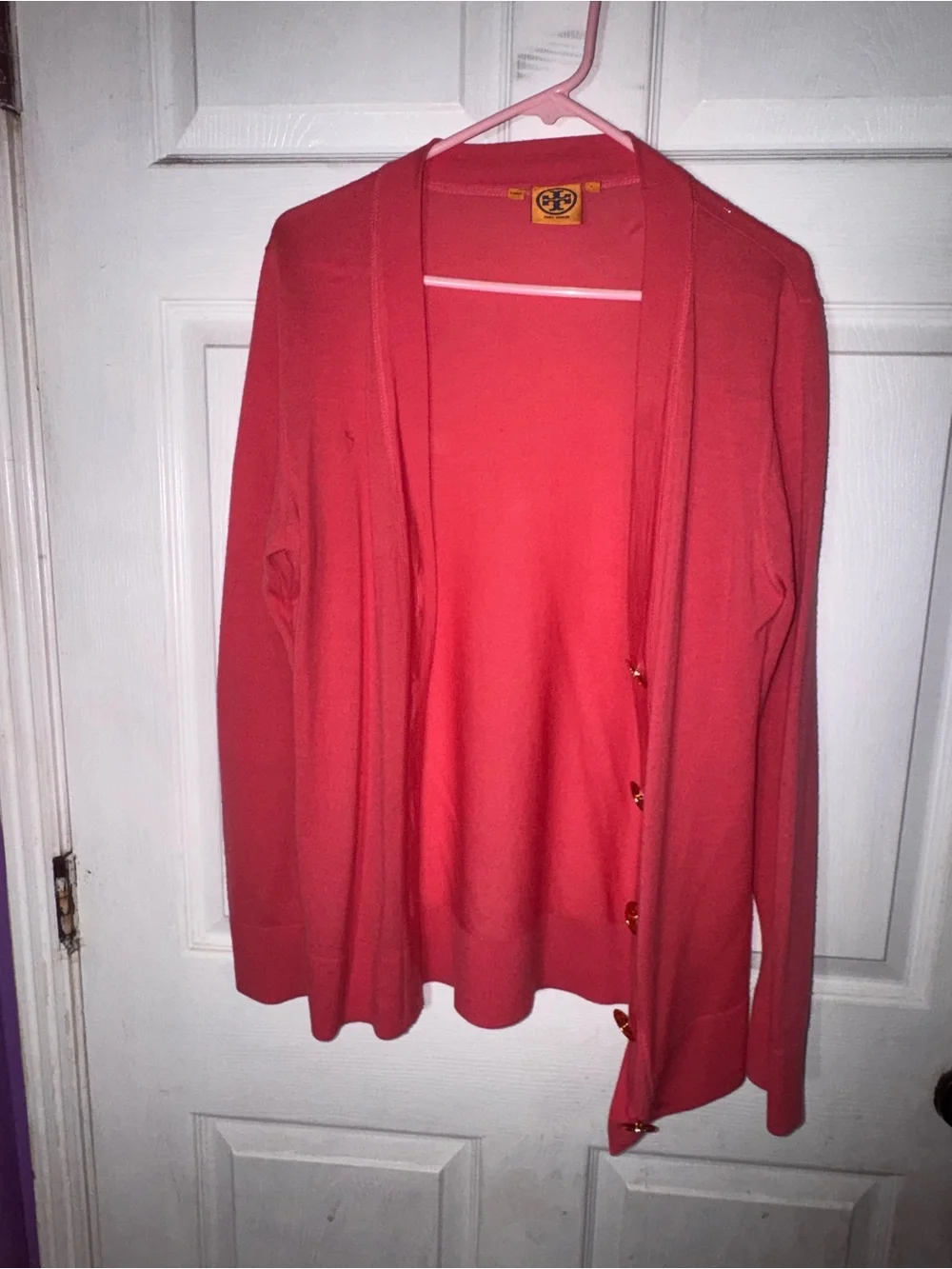 Tory Burch Coral Open-Front Cardigan